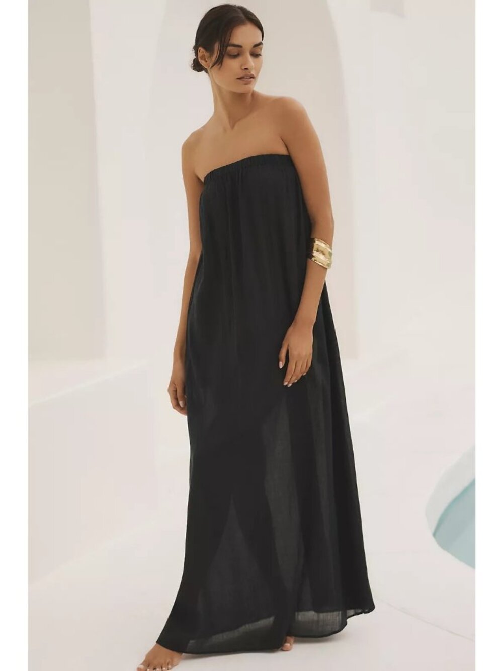 Anthropologie Celandine Strapless Gauze Maxi Dress Black L NEW Cover Up Resort C